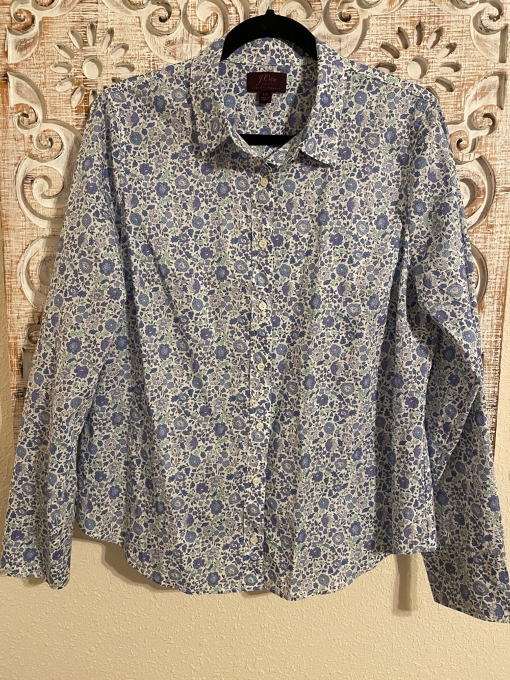 J. Crew Blue and White Floral Button-Down Shirt made with liberty fabric